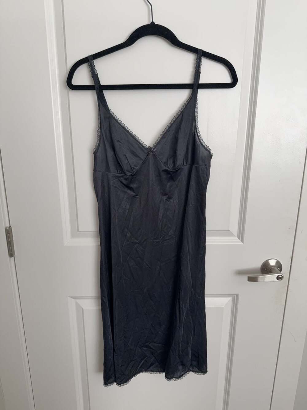 Vintage Vassarette Black Lace Trim Slip Dress Size 38 F
